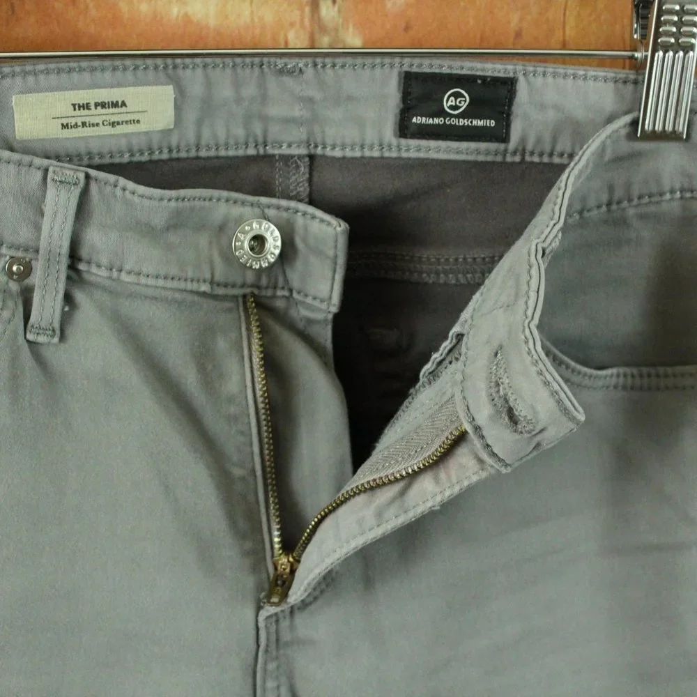 AG Jeans Prima Cigarette Skinny Womens 28R Gray Stretch Sateen $188 Designer EUC